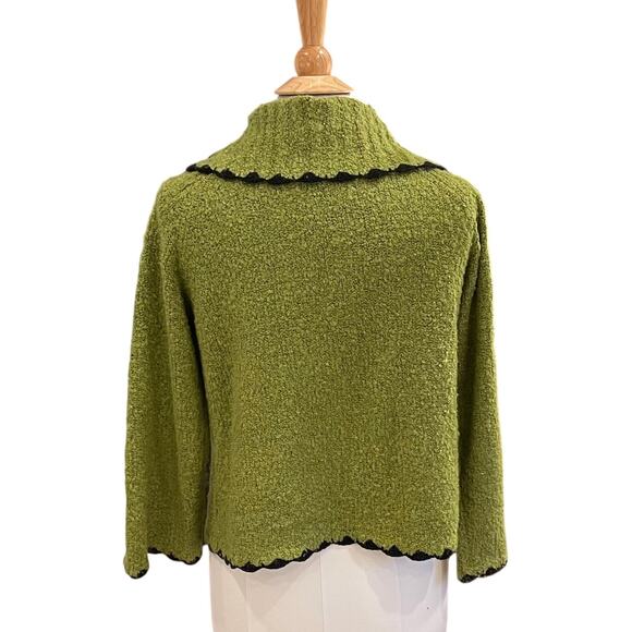 Wind River Moss Green Collared Single Button Chunky Knit Cardigan, Lagenlook, M - Picture 5 of 11